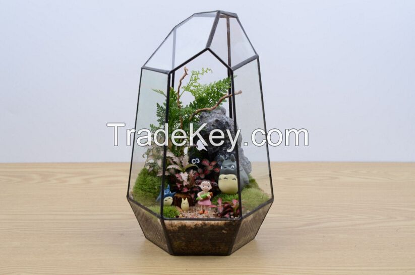 Micro landscape glass greenhouse, Small Terrarium Cube, Stained glass vase, glass decoration, candle holder, stained glass cube