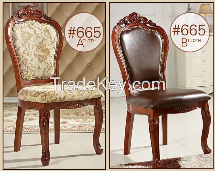 Antique furniture France wood dining chairs with fabric
