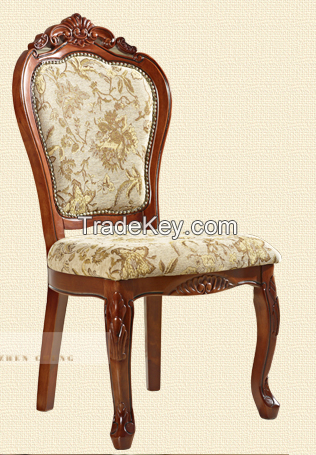 Antique furniture France wood dining chairs with fabric