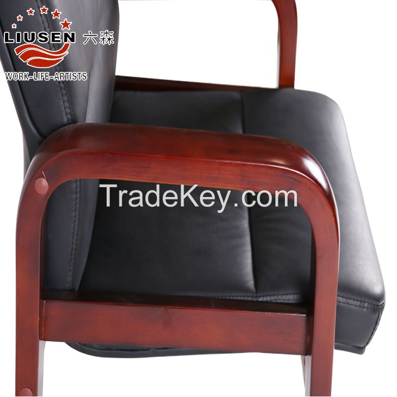 Ergonomic and Elegant Solid Wood Meeting Chair Soft Cow Leather Chair (LS-DB-0001)