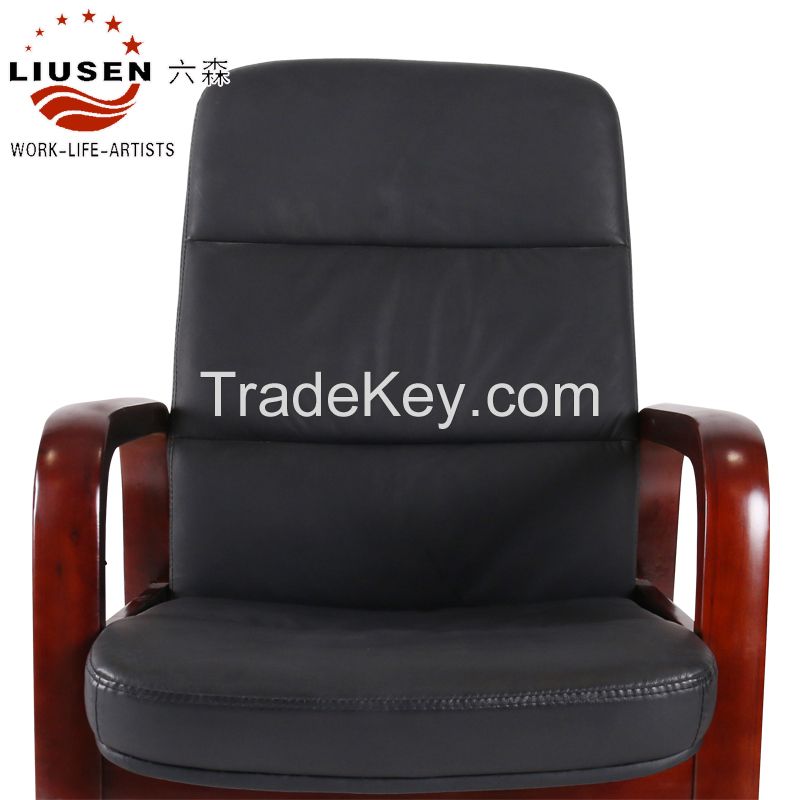 Ergonomic and Elegant Solid Wood Meeting Chair Soft Cow Leather Chair (LS-DB-0001)