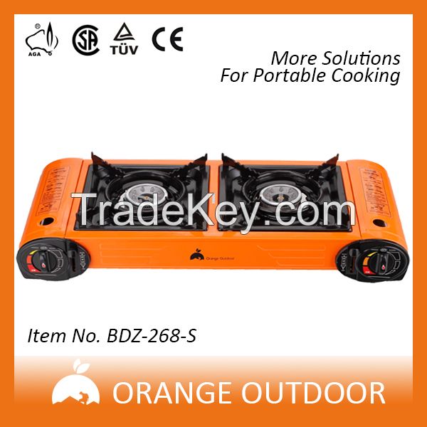 double burner portable camping butane gas stove, portable gas stove