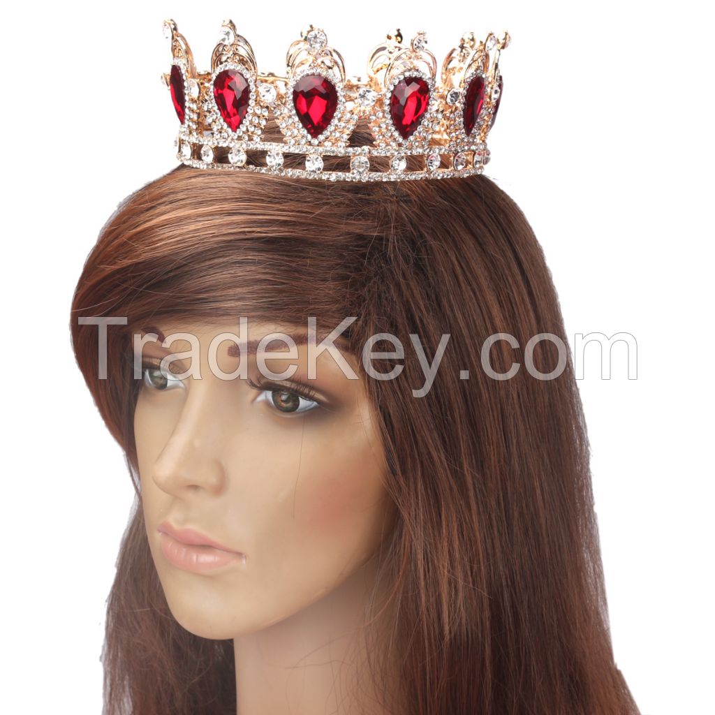  Round Ring And Big Red And Blue Crystal Crown Hair Accessories Wholesale Diamond Wedding Dresses