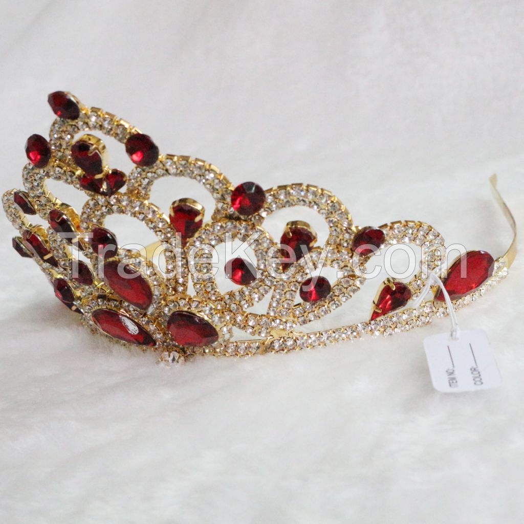 The Hair Bright Red Crystal , Two Layers Of The Peacock Tail Shape Hair Bands Wedding Jewelry Accessories Manufacturers