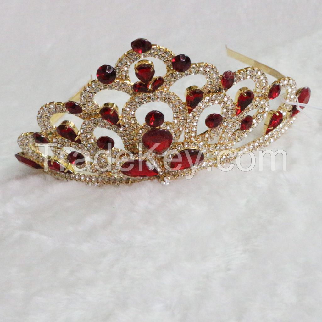 The Hair Bright Red Crystal , Two Layers Of The Peacock Tail Shape Hair Bands Wedding Jewelry Accessories Manufacturers