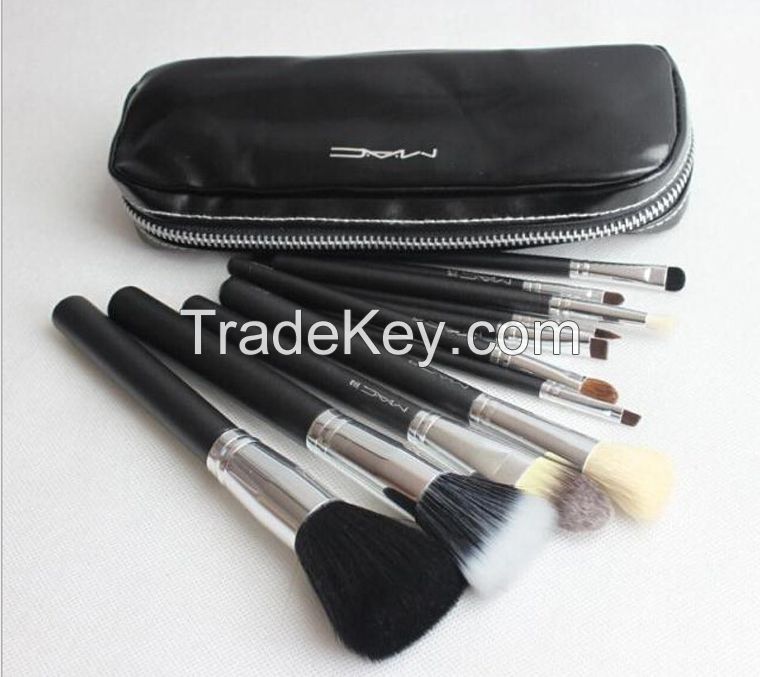 12Pcs Face Brand Makeup Brushes Set with Zipper Leather Bags