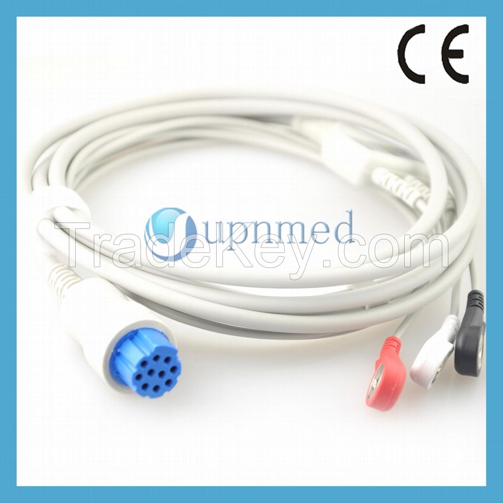 Datex Cardiocap 5 five lead ECG Cable with leadwires, 10pins