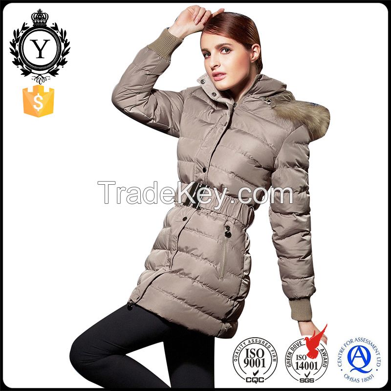 2016 COUTUDI Windproof Quilted Fashion Stylish Mid-thigh Length Long Puffer Fur Best Sale Goose Down Parka Women's