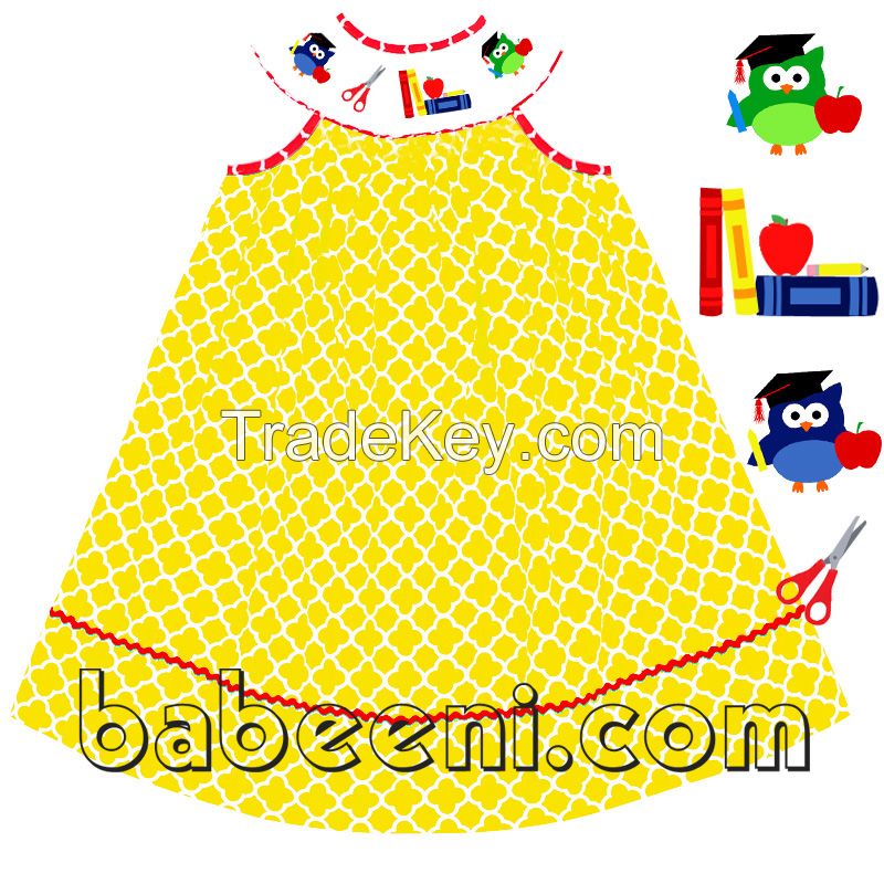 Cute school supplies smocked bishop dress - DR 1965