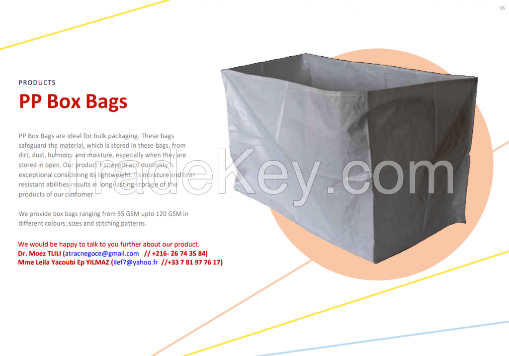 Polypropylene (PP)/ High Density Polyethylene (HDPE) Woven Bags, BOPP Laminated Bags and Flexible Intermediate Bulk Container (FIBCs) 
