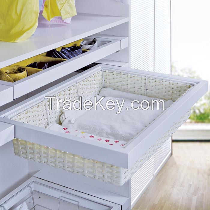 Soft close wardrobe rattan-like basket