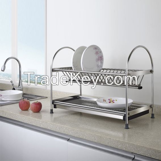 Free Standing Dual-tier Dish Rack with Draining Plate