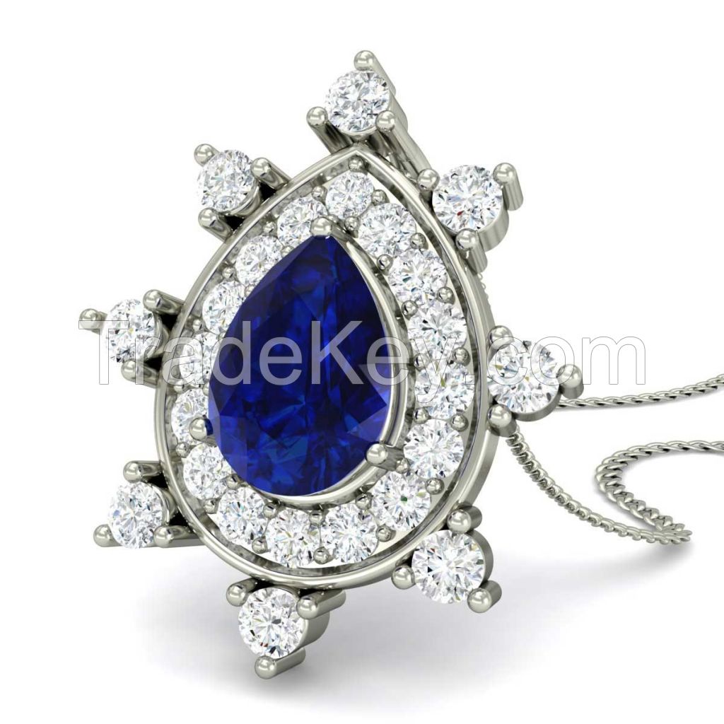 Blue Sapphire Pear Pendant