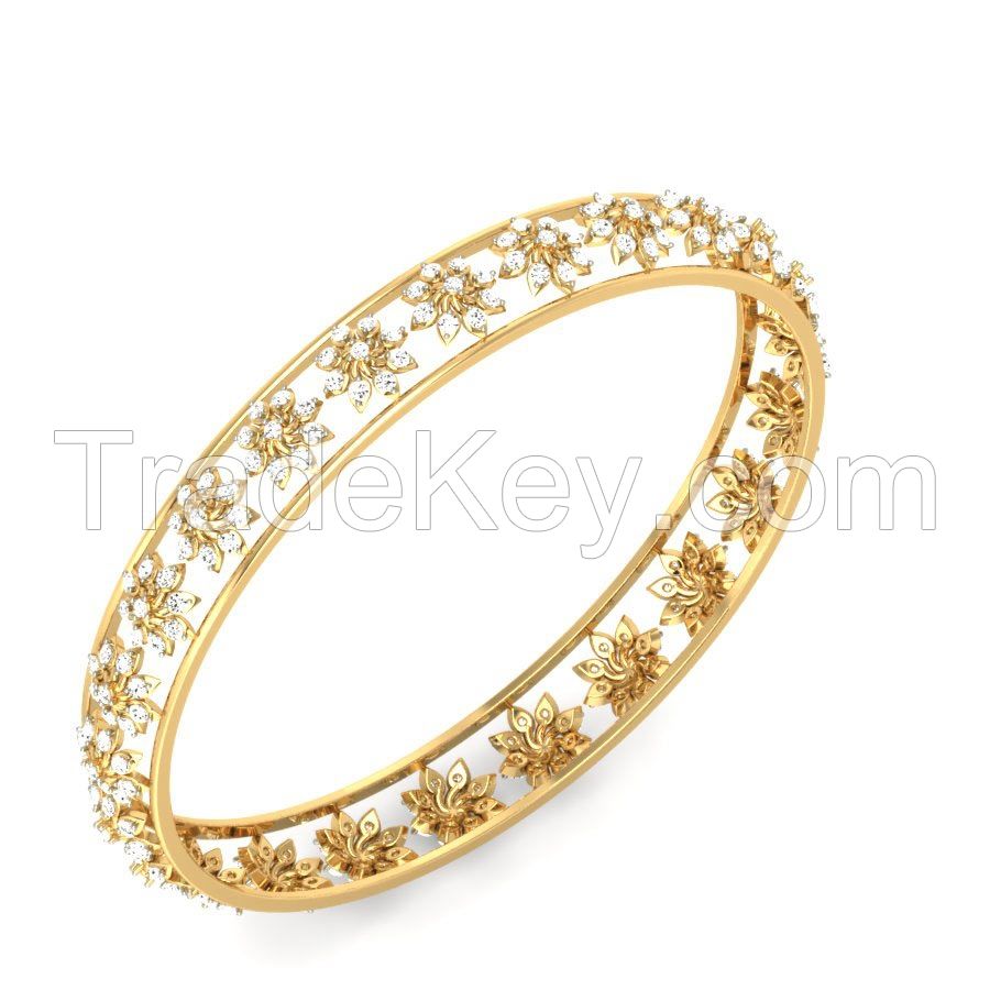 Full Flowers Design Heavy Floral Diamond Bangle