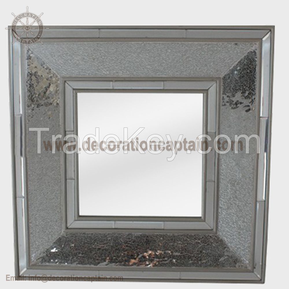 Decorative Cracked Mosaic Wall Mirror Crackle Mosaic Frame Mirror Silver Broken Glass Wall Mirror Cullet  Mirror