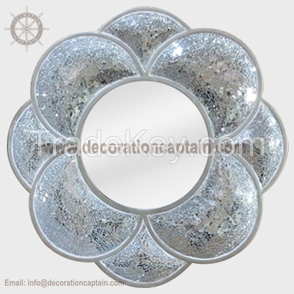 Decorative Cracked Mosaic Wall Mirror Crackle Mosaic Frame Mirror Silver Broken Glass Wall Mirror Cullet  Mirror