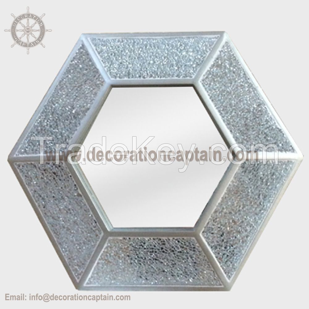 Decorative Cracked Mosaic Wall Mirror Crackle Mosaic Frame Mirror Silver Broken Glass Wall Mirror Cullet  Mirror