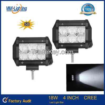 5D Led Light Bar 4 Inch 18W Cree with Flood Spot Beam