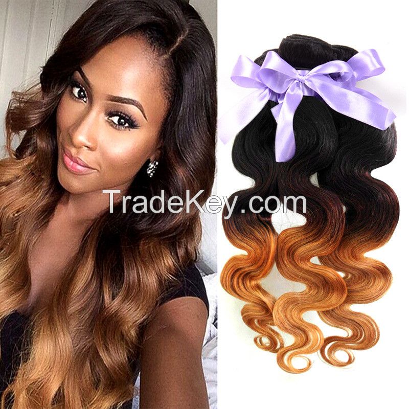 Ombre Hair Body Wave Extensions Three Color Peruvian Human Hair Weave Bundles 4 Pcs Lot Ombre Peruvian Body Wave Hair