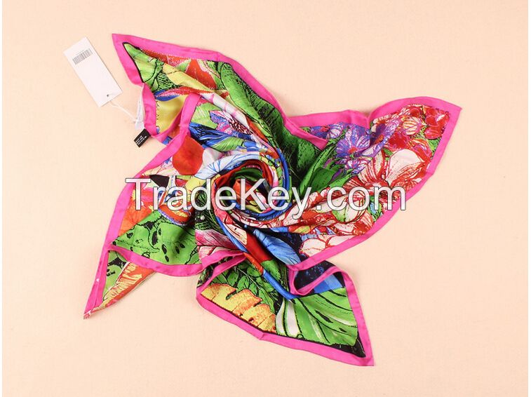 Women floral 100% silk scarf printing 90*90cm in store manufacturer supplied