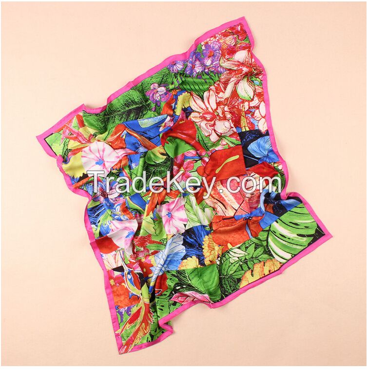 Women floral 100% silk scarf printing 90*90cm in store manufacturer supplied