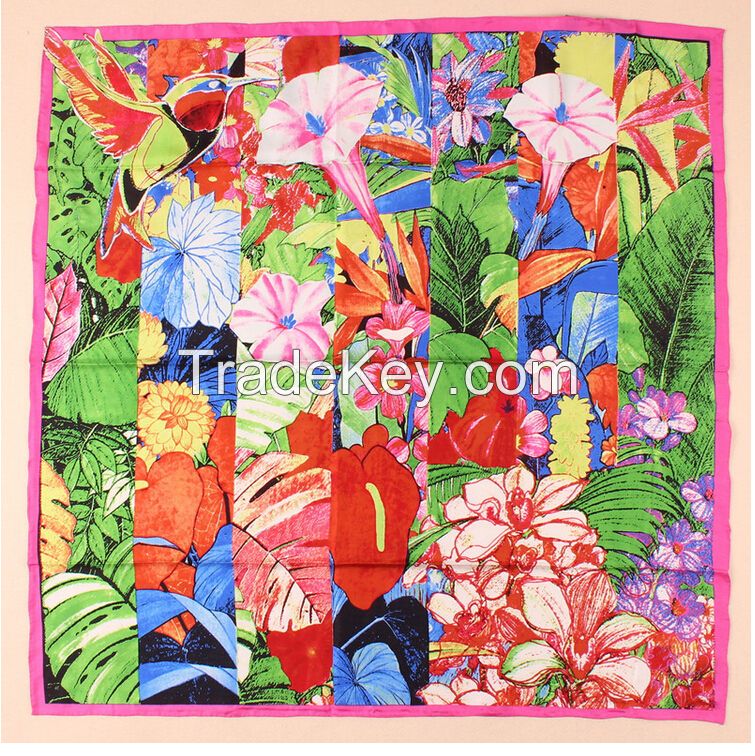 Women floral 100% silk scarf printing 90*90cm in store manufacturer supplied