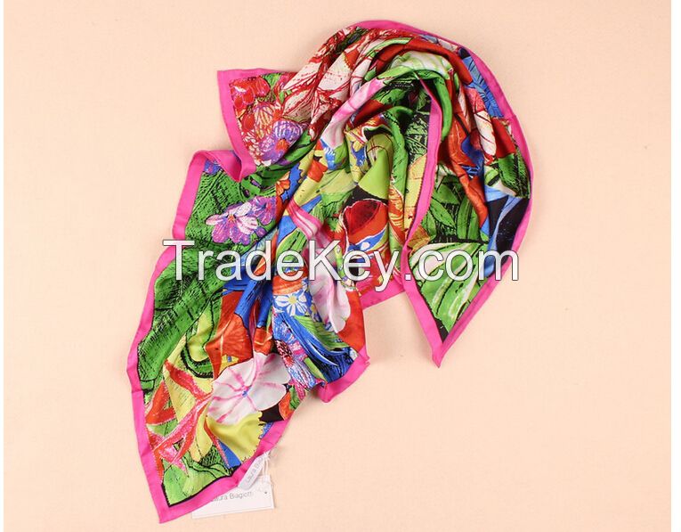 Women floral 100% silk scarf printing 90*90cm in store manufacturer supplied