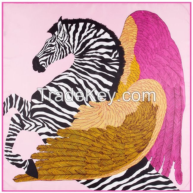 100% twill silk scarf shawl 100*100cm 12momme flying horse manufacturer supplied