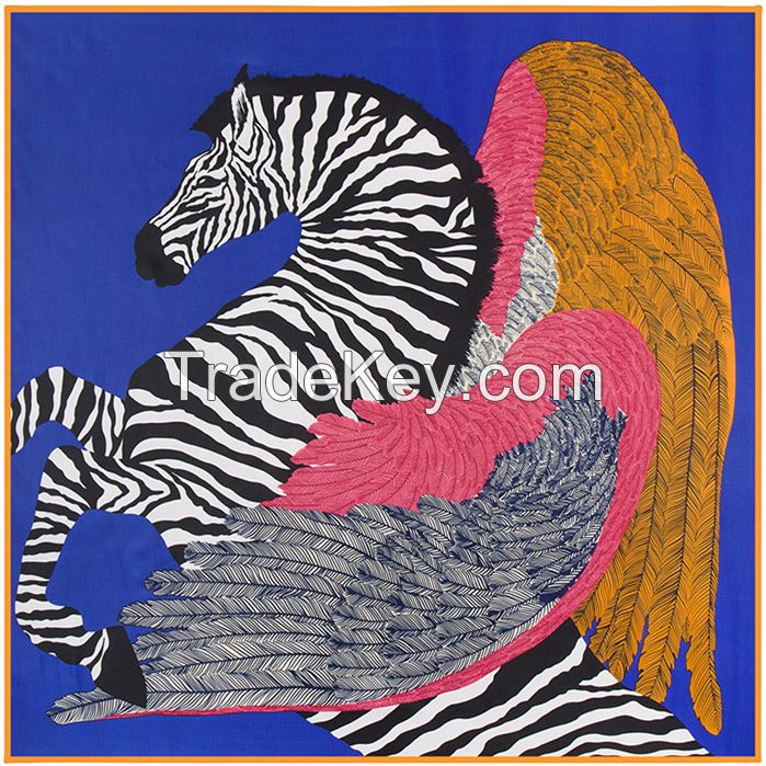 100% twill silk scarf shawl 100*100cm 12momme flying horse manufacturer supplied