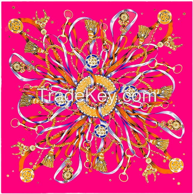 Printing women twill silk shawl 100*100cm 12momme five color option manufacturer supplied