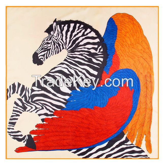 100% twill silk scarf shawl 100*100cm 12momme flying horse manufacturer supplied