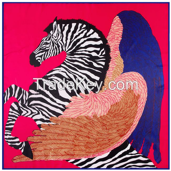 100% twill silk scarf shawl 100*100cm 12momme flying horse manufacturer supplied