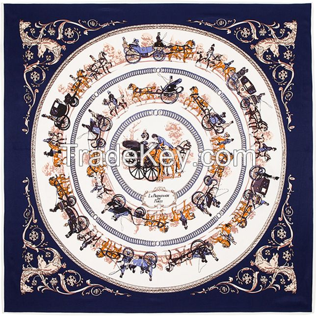 100% twill silk scarf shawl 100*100cm 12momme royal carriage design