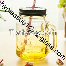 Popular custom made cock engraving 13oz clear glass embossed mason jar China supplier