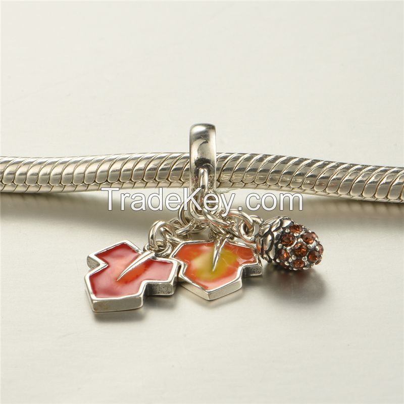 925 Sterling Silver Maple Pendant Design With Brown Stone For Necklace Bracelet