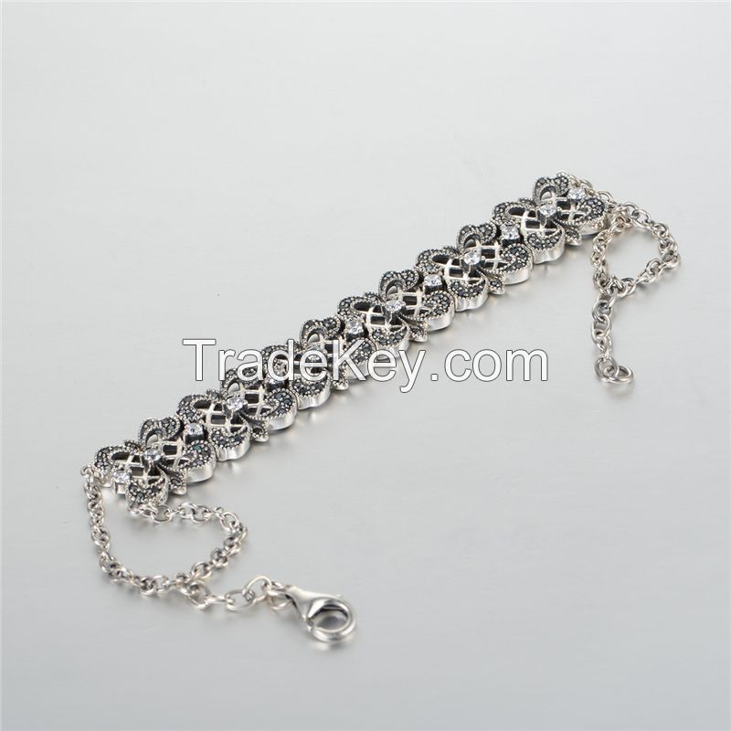 Popular 925 Sterling Silver Bracelet Charm With White Zircon And Black