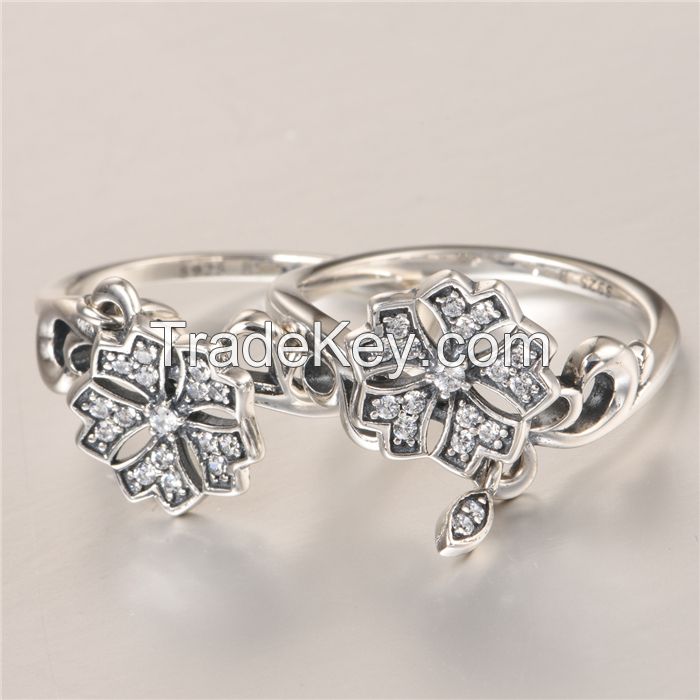 925 Sterling Silver Flower Rings With Clear Stone New Model Rings RIPY