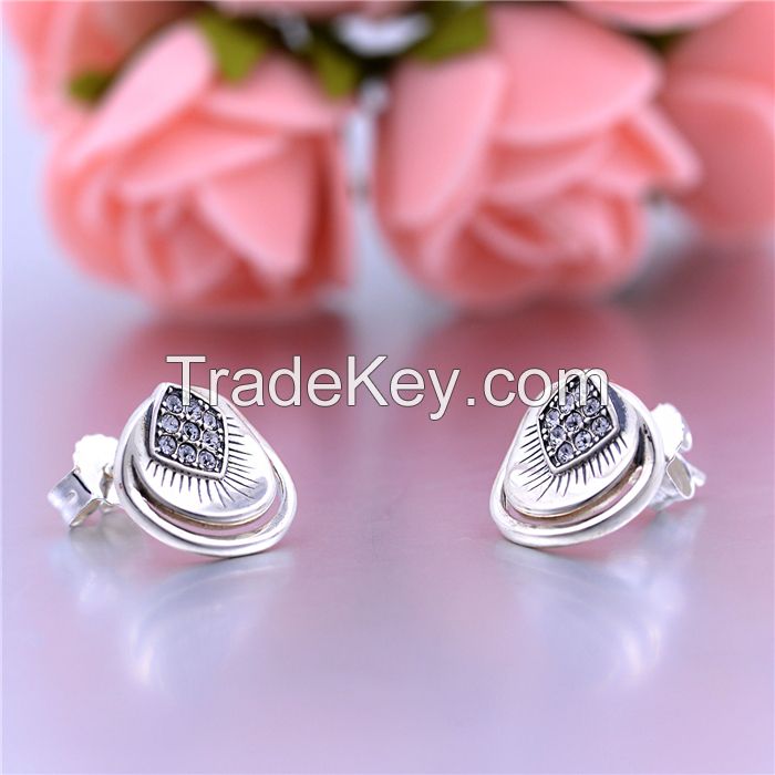 Fashion Simple Design 925 Silver Earring Jewelry With Clear Rhinestone