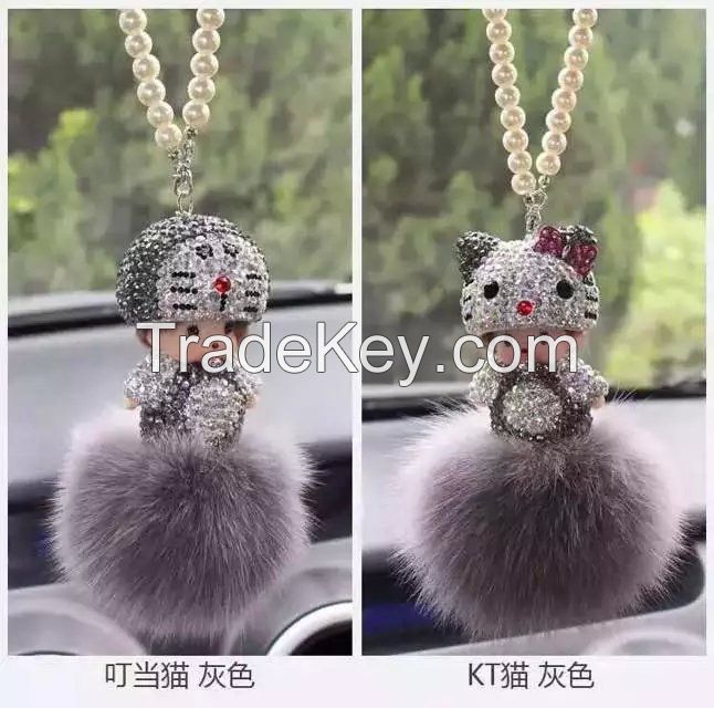 2016 new Monchichi keychain 8cm real rabbit fur pom pom Crystal Monchi