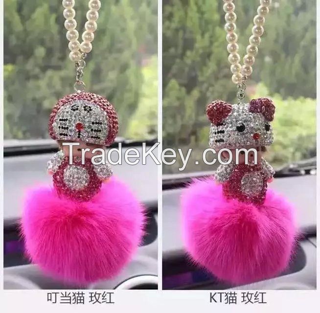 2016 new Monchichi keychain 8cm real rabbit fur pom pom Crystal Monchi