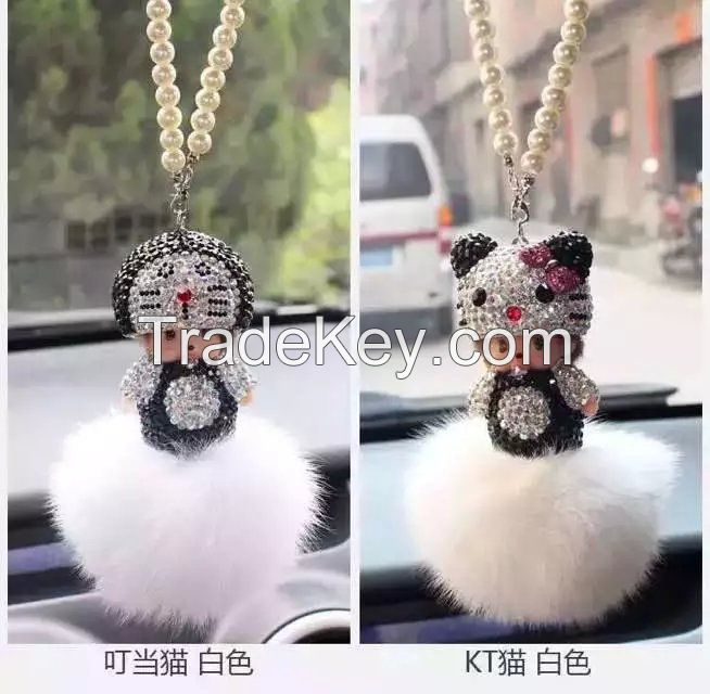 2016 new Monchichi keychain 8cm real rabbit fur pom pom Crystal Monchi