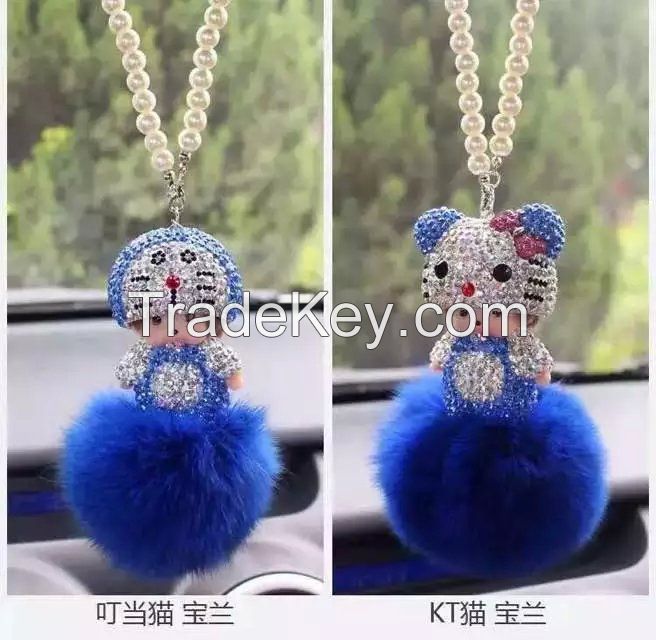 2016 new Monchichi keychain 8cm real rabbit fur pom pom Crystal Monchi