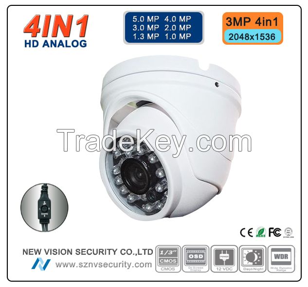 Vandalproof Fixed lens High Definition 3.0MP TVI/CVI/AHD/ 960H  Low illumination Metal Dome Camera China Manufacturer