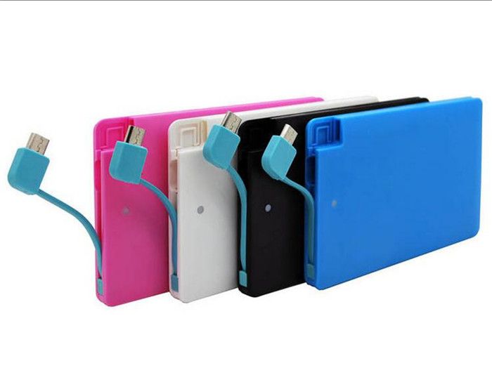 Portable Credit Card Built in Cable 2500mAh Power Bank Charger