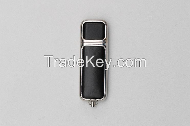 Black Leather Stick USB Flash drive with emboss Logo