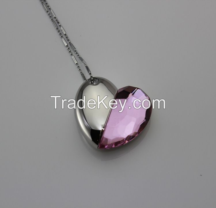 Wedding gifts pink jewelry crystal heart shape usb flash drive