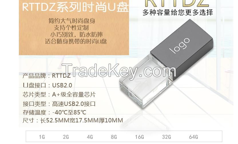 wholesale customized logo crystal u disk 8g usb2.0