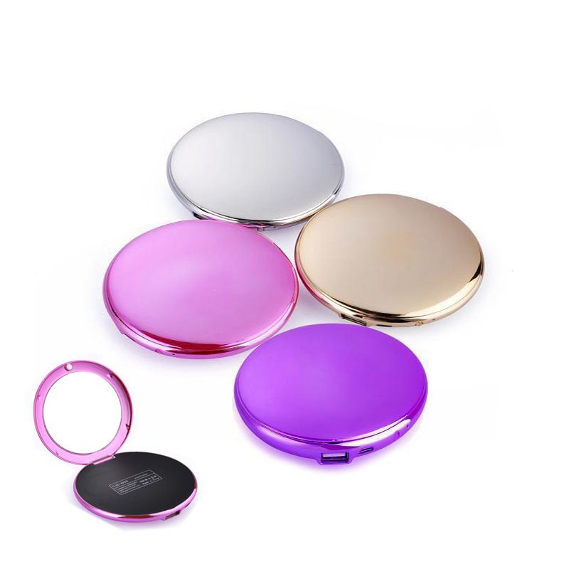 ultra slim portable mirror mobile power bank, round 2500mah power bank with mirror