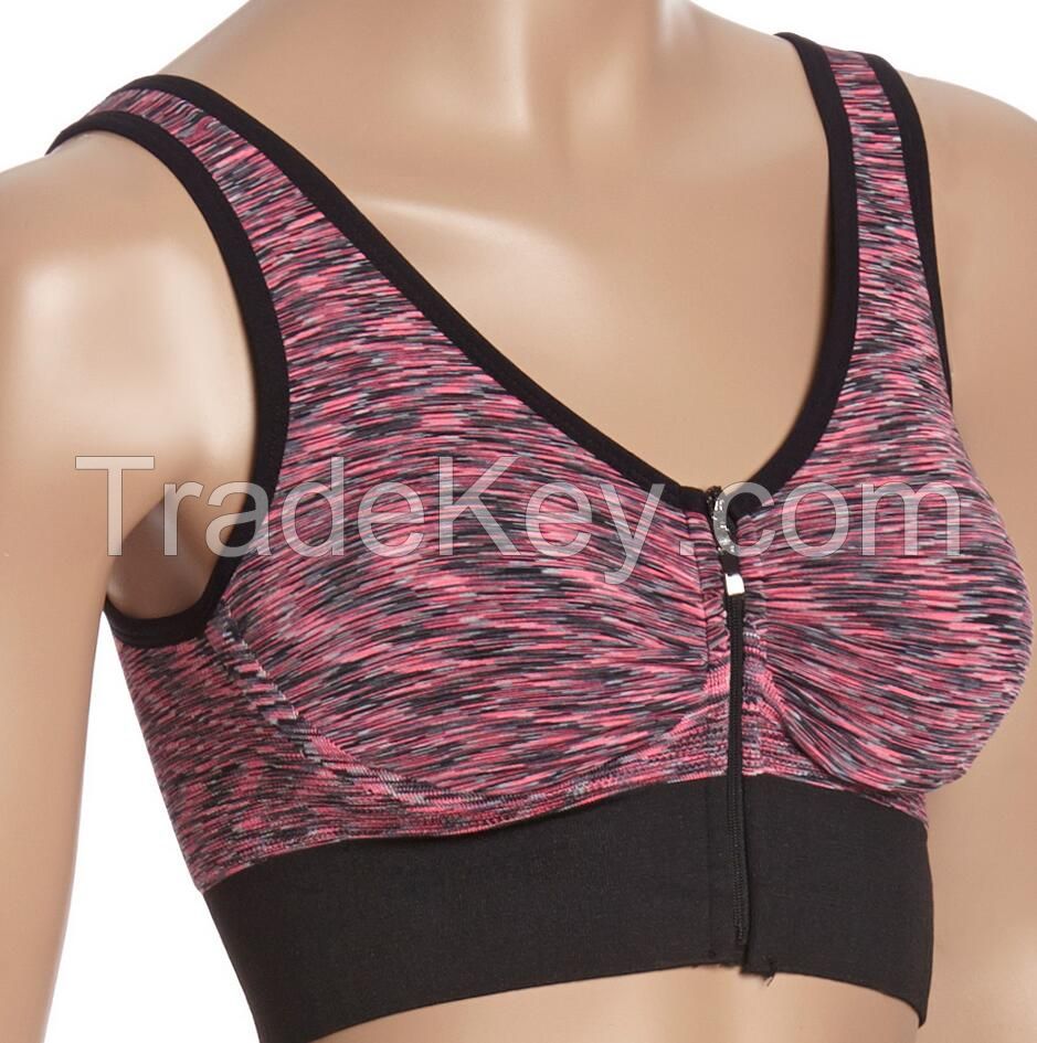 Space dyed zip front seamless wireless high impact support  padded sports bra