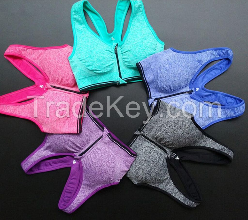 Space dyed zip front seamless wireless high impact support  padded sports bra